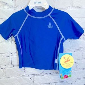 I Play Boy's Blue Swimsuit Rashguard Shirt UPF 50+ Brand New W/Tags 18 Months